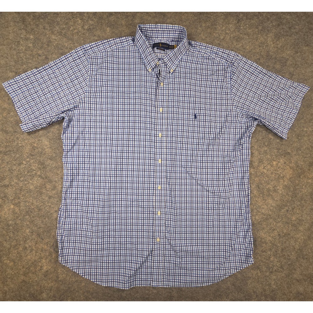 Ralph Lauren Performance Shirt Mens 2XLT Blue Check Short Sleeve Button Down